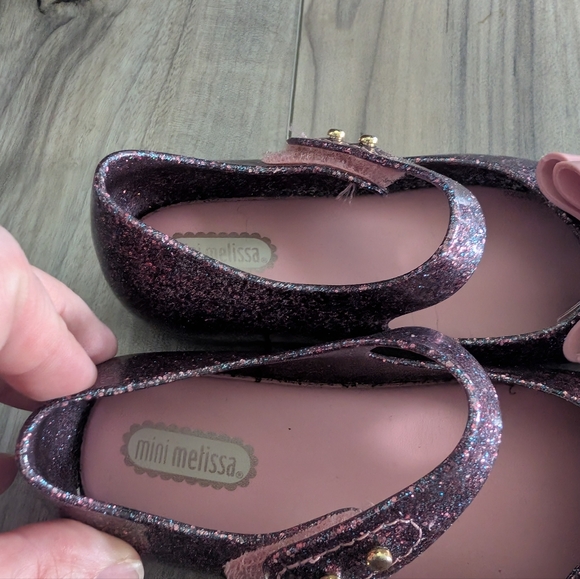 Mini Melissa Glittery Purple and Pink Kids Shoes with Bow Sz 8 - Picture 5 of 6